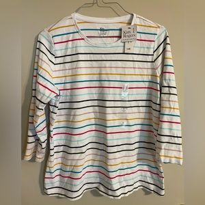 Kim Rogers 3/4 Sleeve Multicolor Striped White Top